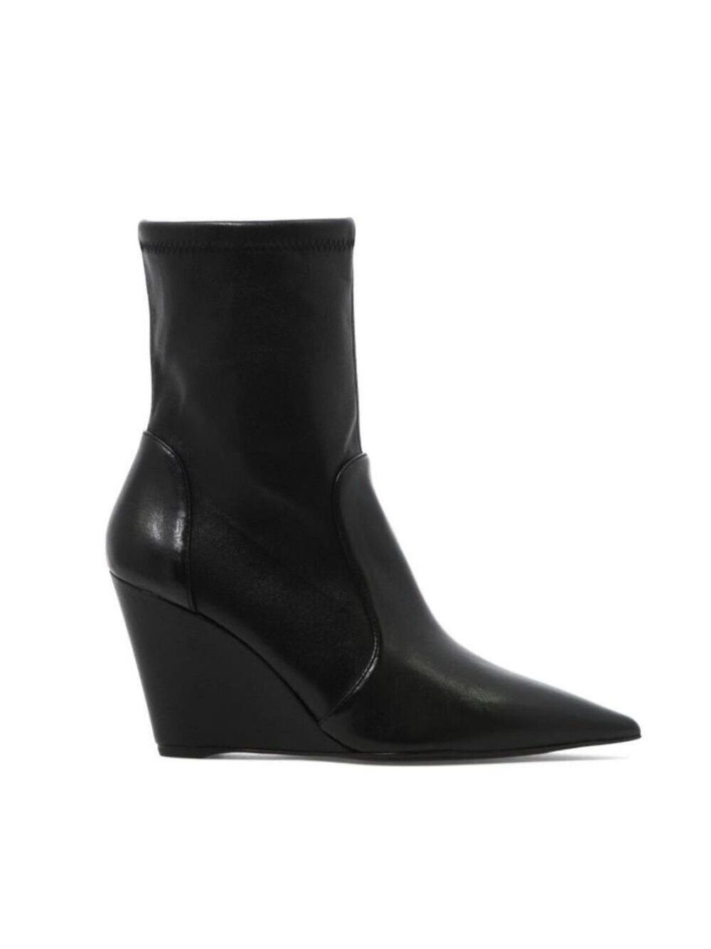 Stuart Weitzman Wedge Sock Ankle Boots in Black Leather - NWT